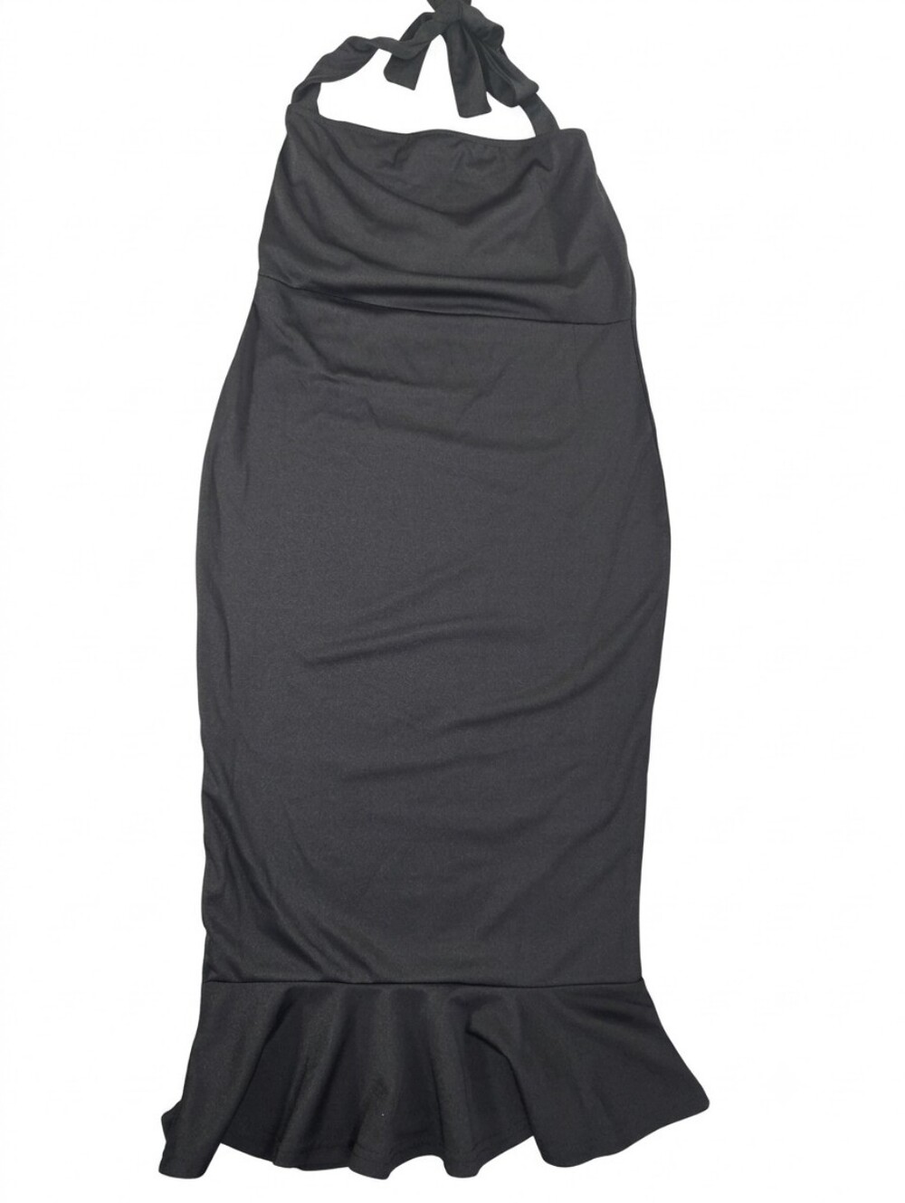 CBR Black Halter Pencil Skirt with Flounce Hem